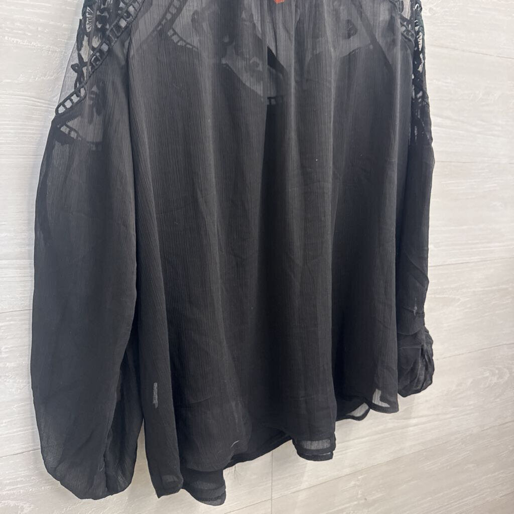 Hayden Black Embroidered Detail Unlined Long Sleeve Top Medium/ Large