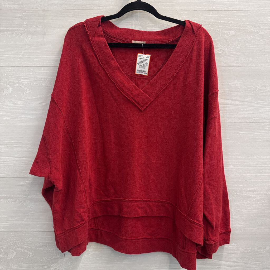 Intimately Free People Red Long Sleeve V Neck Top Medium