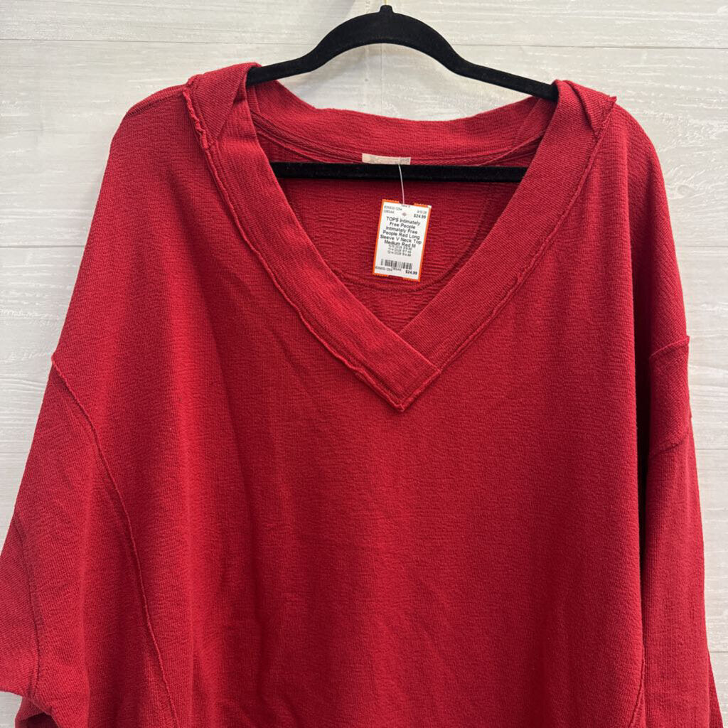 Intimately Free People Red Long Sleeve V Neck Top Medium