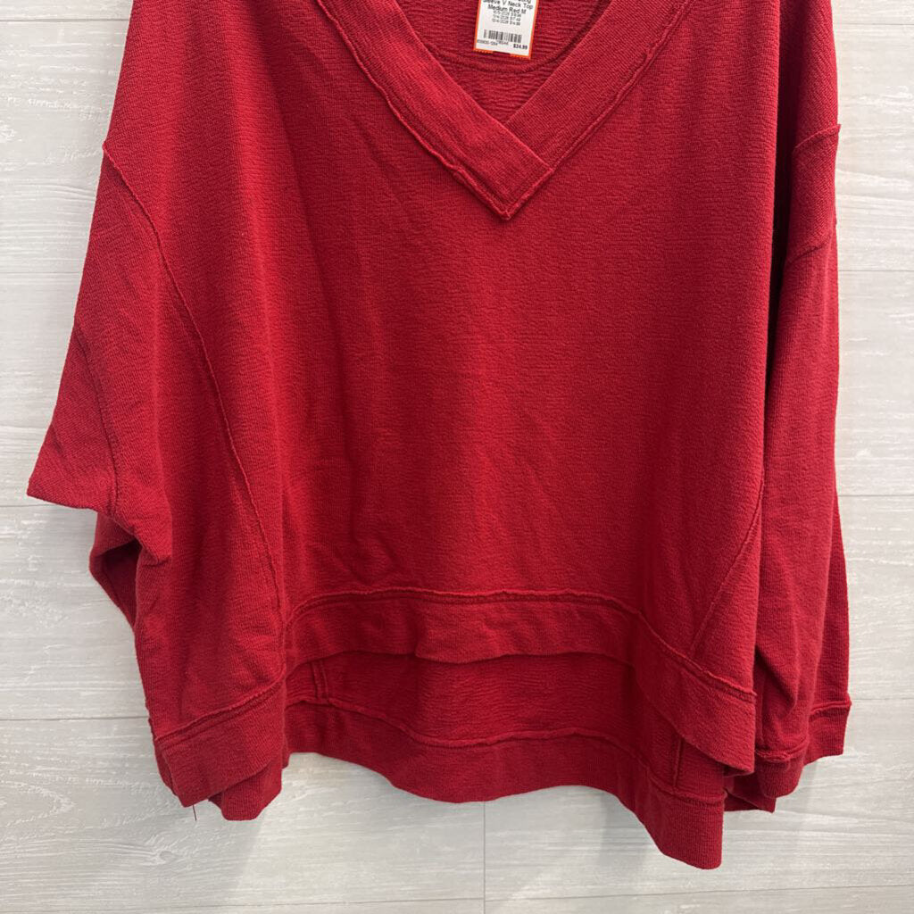 Intimately Free People Red Long Sleeve V Neck Top Medium