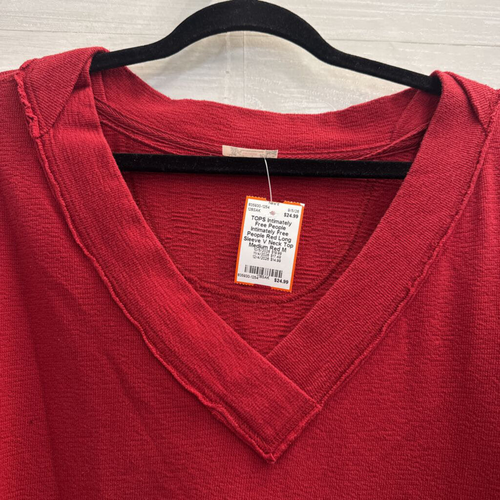 Intimately Free People Red Long Sleeve V Neck Top Medium