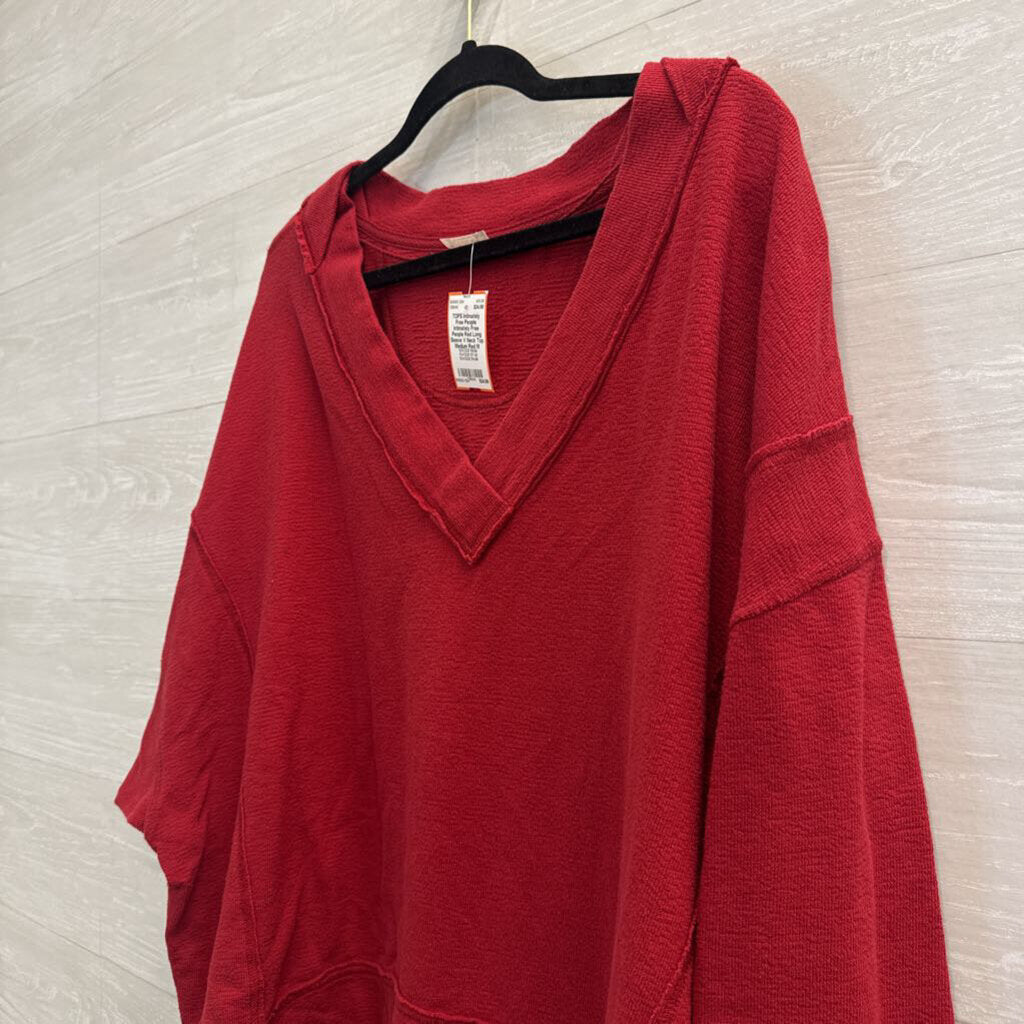 Intimately Free People Red Long Sleeve V Neck Top Medium