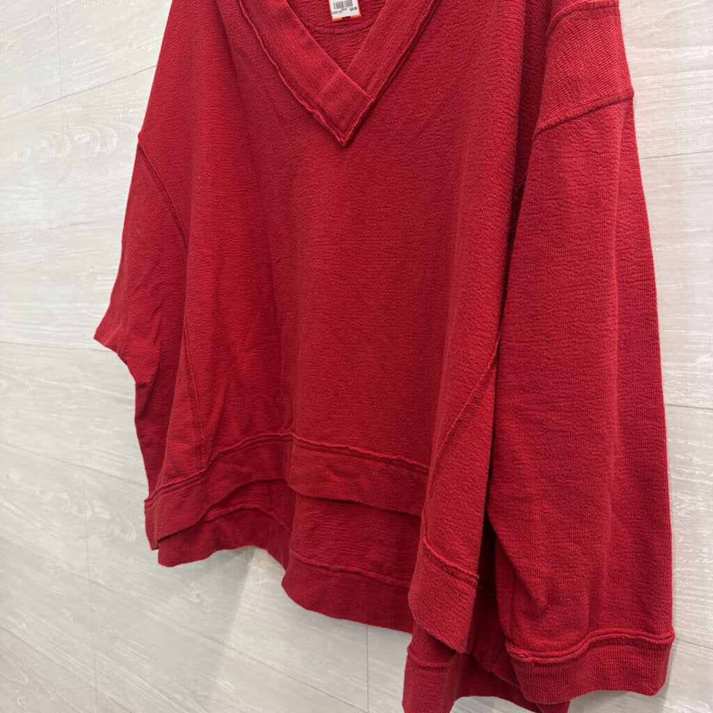 Intimately Free People Red Long Sleeve V Neck Top Medium
