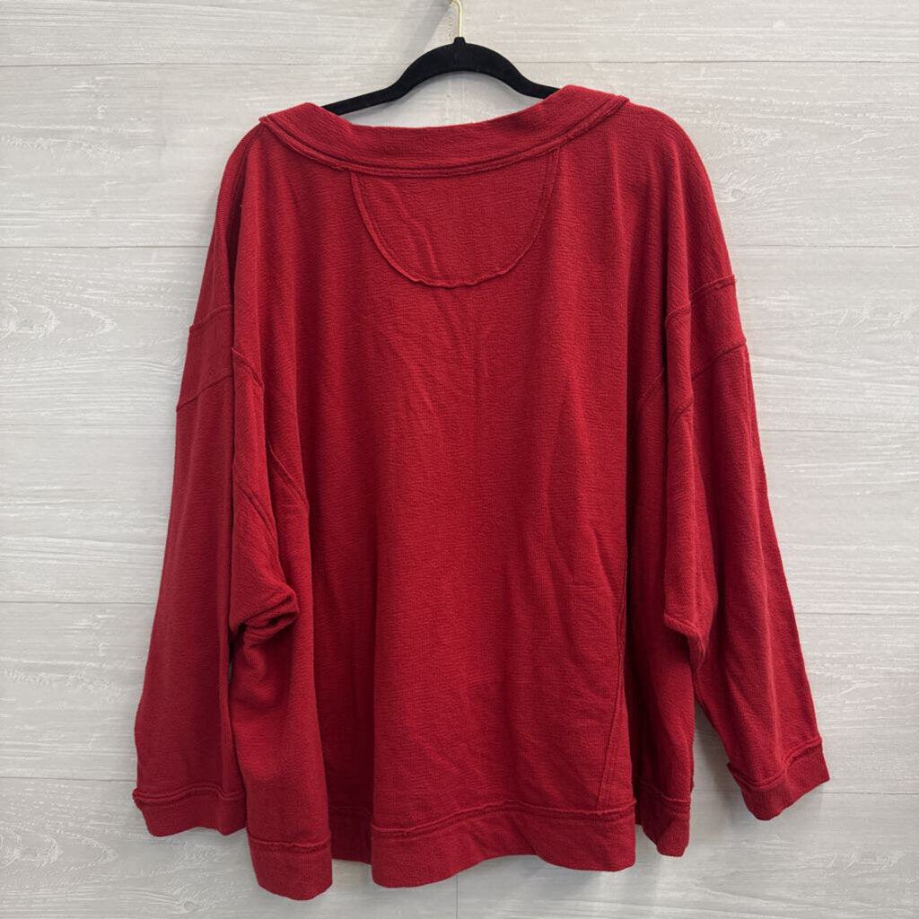 Intimately Free People Red Long Sleeve V Neck Top Medium