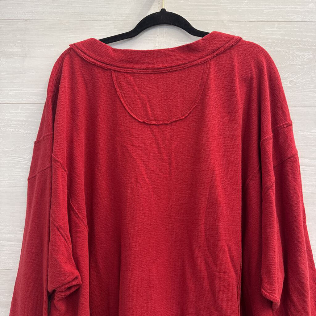 Intimately Free People Red Long Sleeve V Neck Top Medium