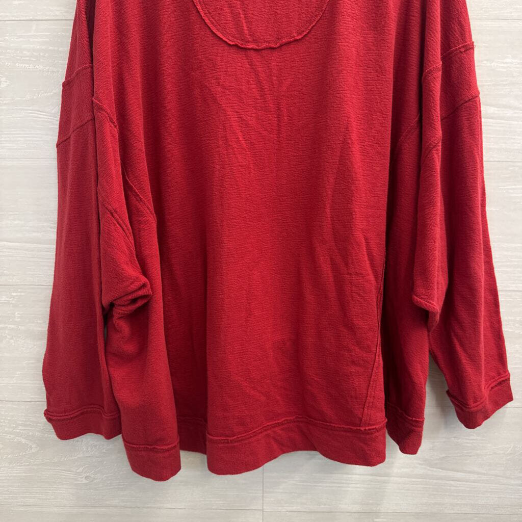Intimately Free People Red Long Sleeve V Neck Top Medium