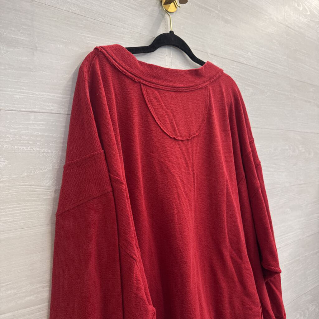 Intimately Free People Red Long Sleeve V Neck Top Medium