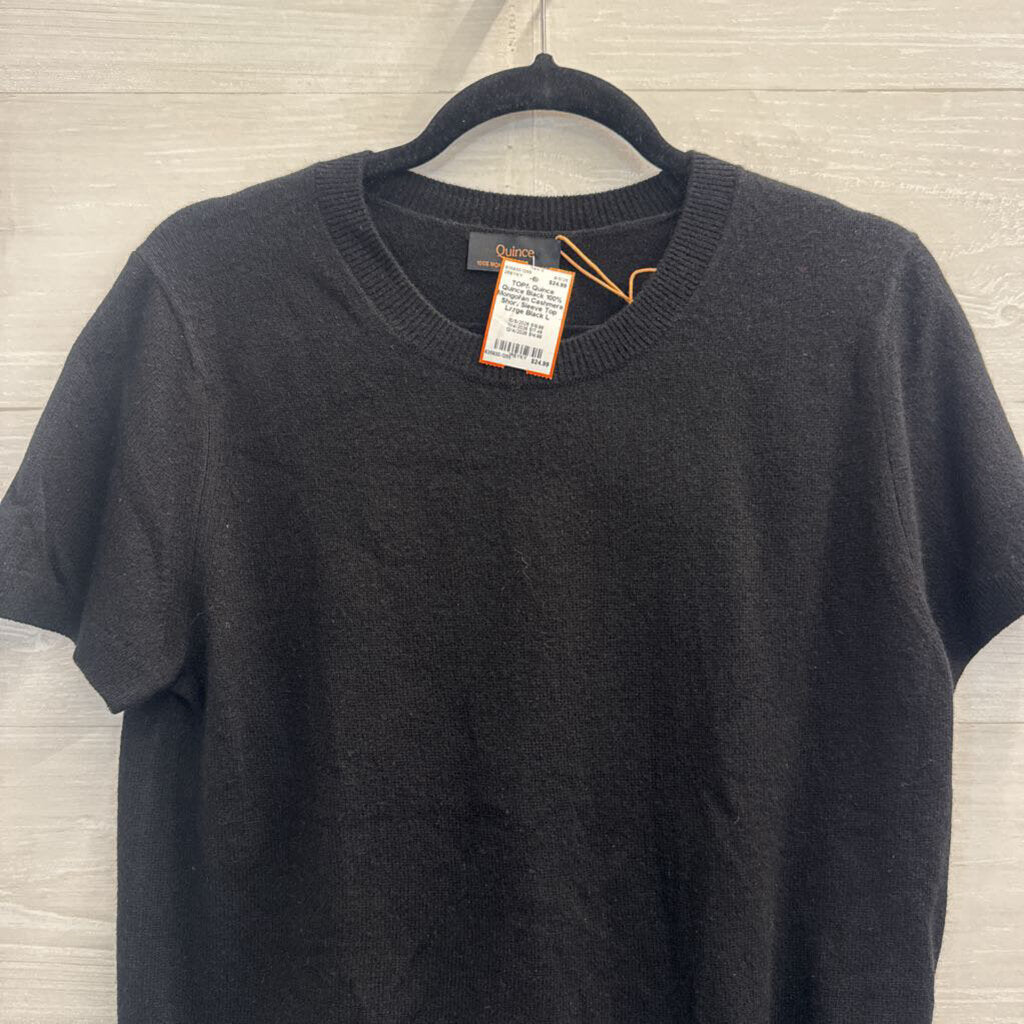 Quince Black 100% Mongolian Cashmere Short Sleeve Top Large