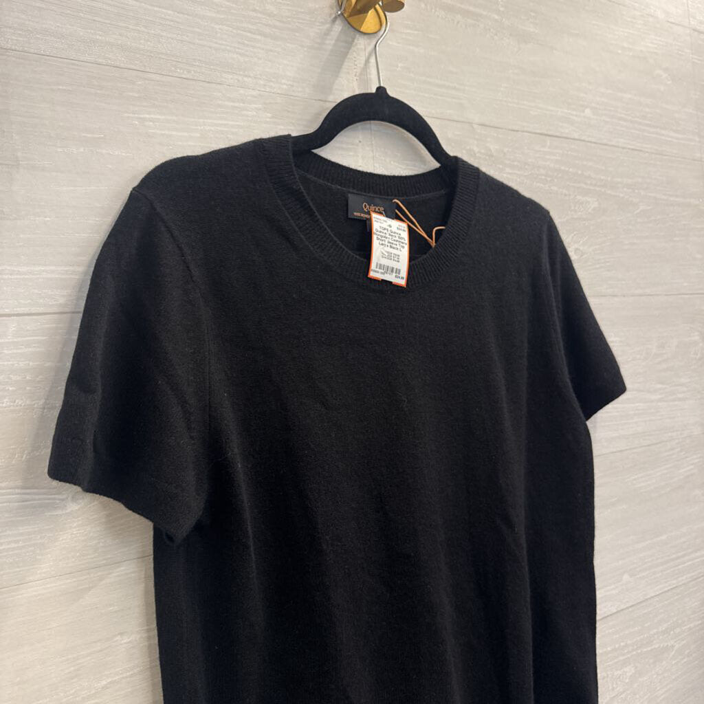 Quince Black 100% Mongolian Cashmere Short Sleeve Top Large