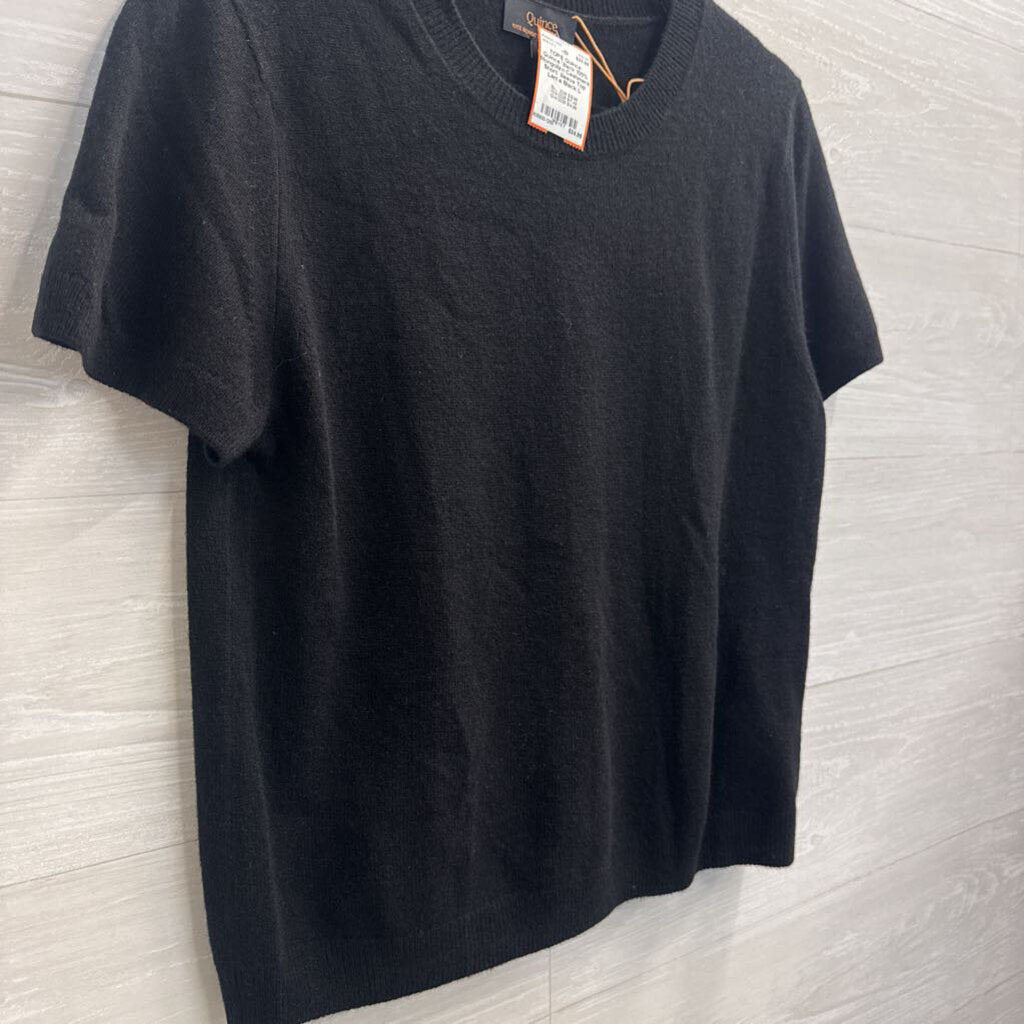 Quince Black 100% Mongolian Cashmere Short Sleeve Top Large