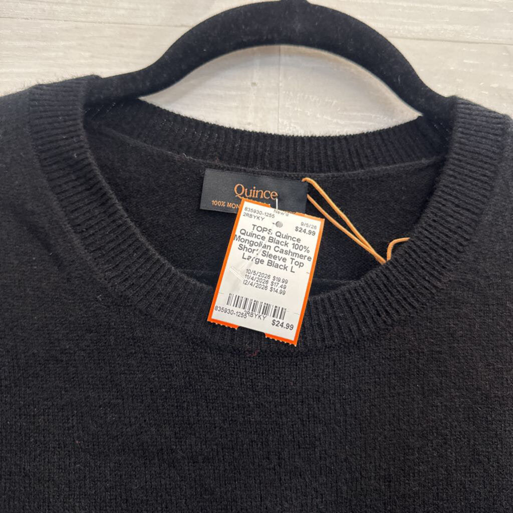 Quince Black 100% Mongolian Cashmere Short Sleeve Top Large