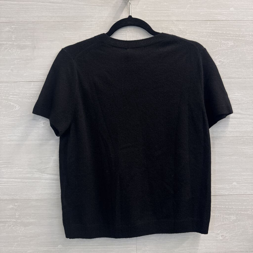 Quince Black 100% Mongolian Cashmere Short Sleeve Top Large