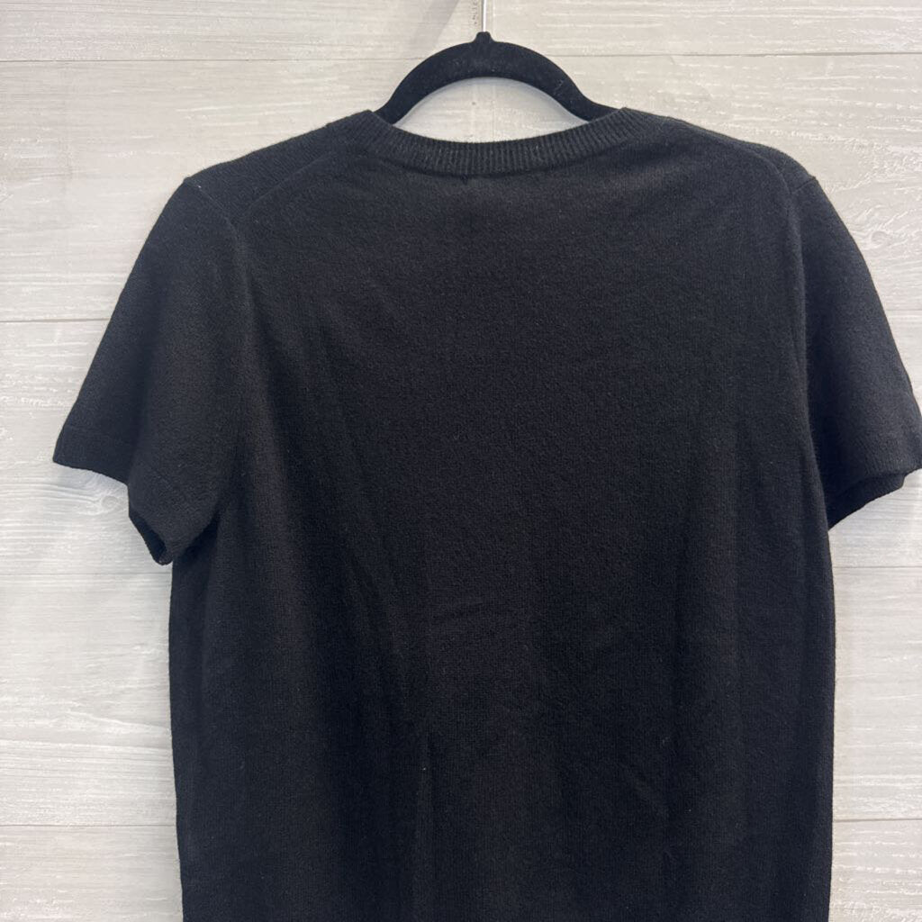 Quince Black 100% Mongolian Cashmere Short Sleeve Top Large