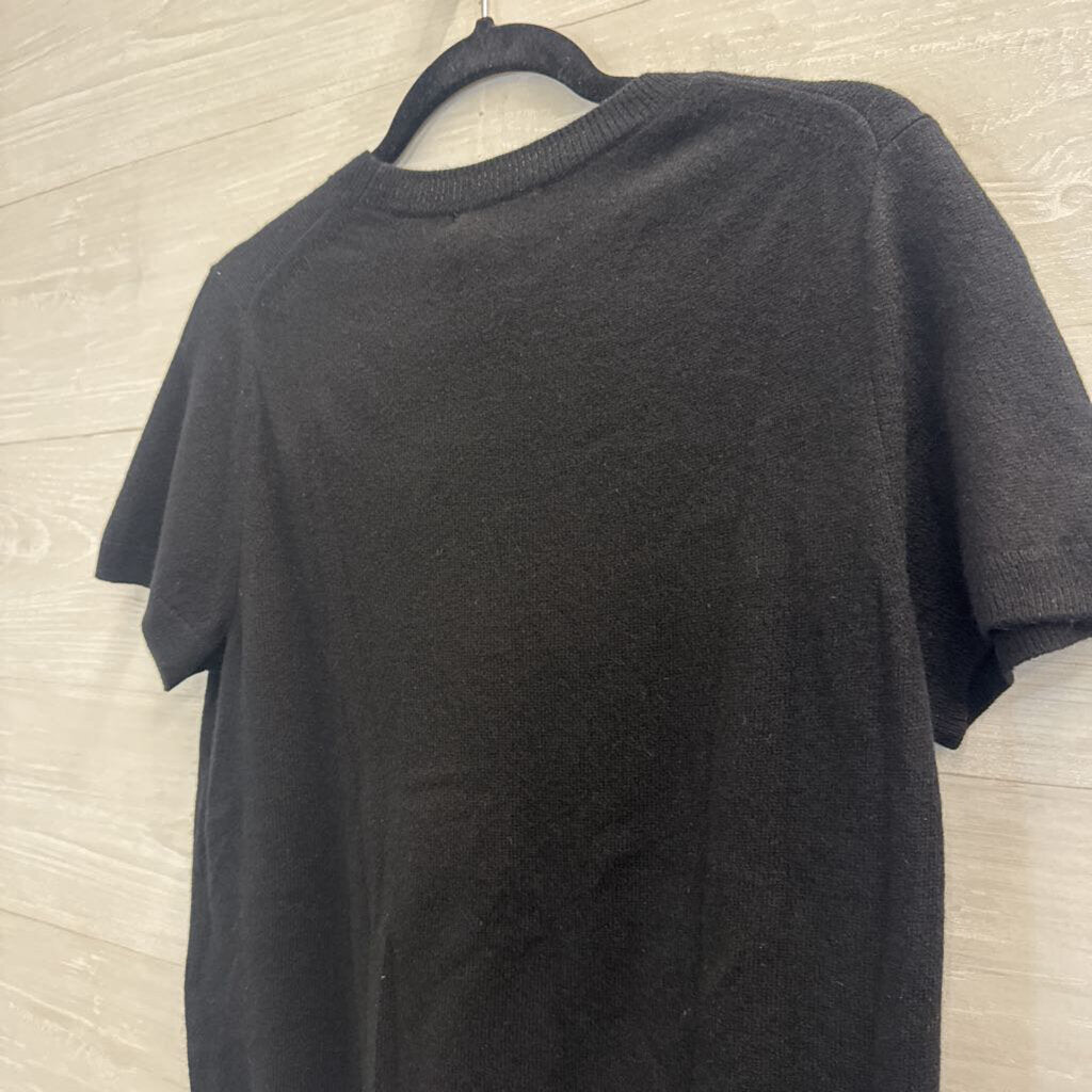 Quince Black 100% Mongolian Cashmere Short Sleeve Top Large