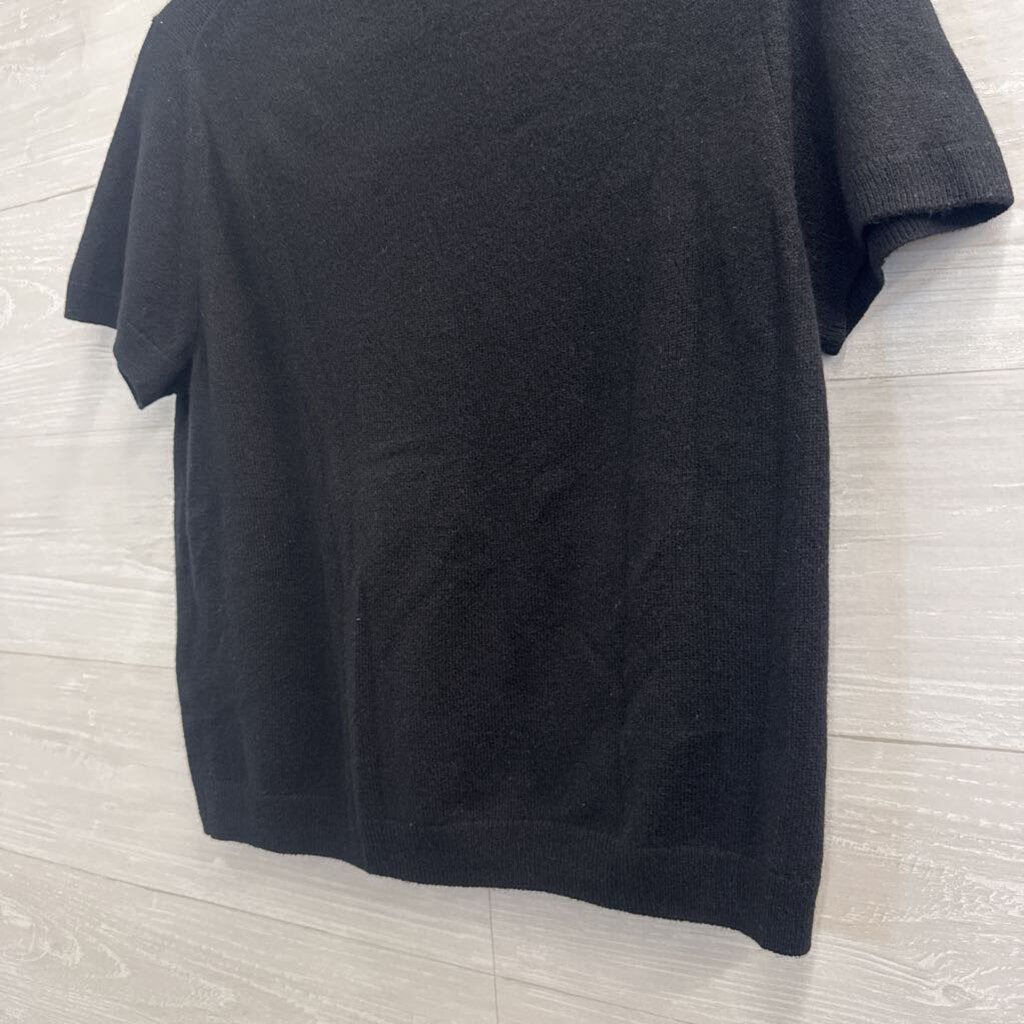 Quince Black 100% Mongolian Cashmere Short Sleeve Top Large