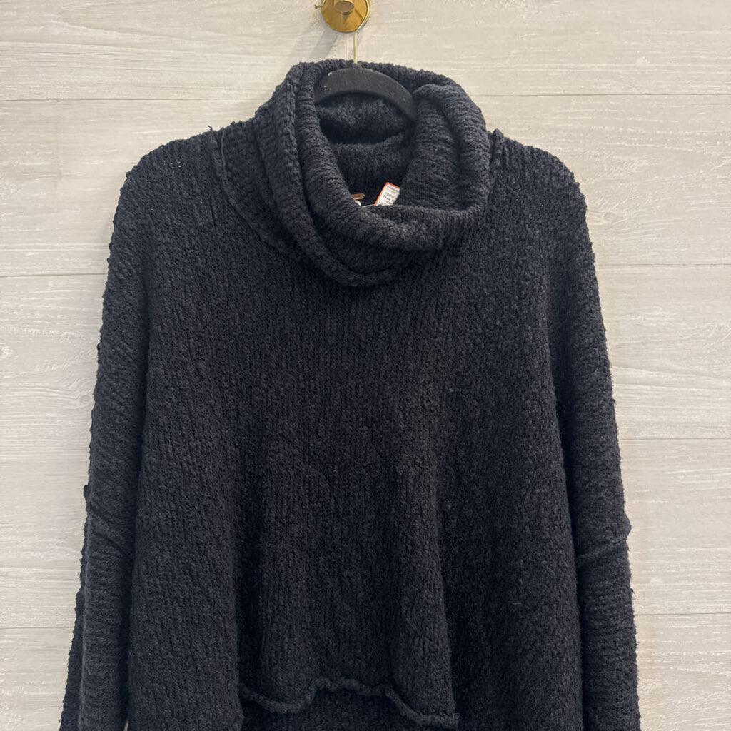 Free People Black Chunky Knit Turtleneck Sweater Medium