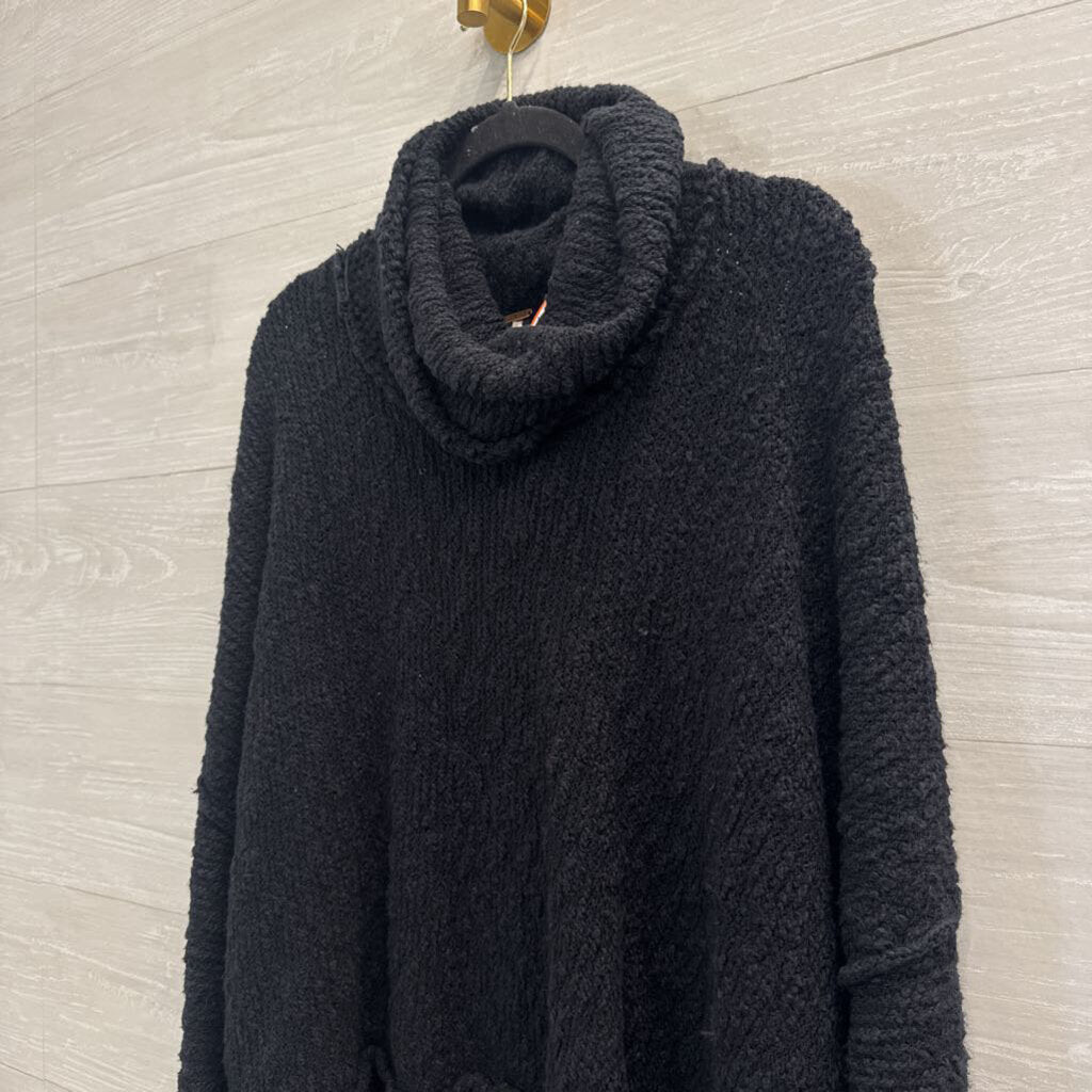 Free People Black Chunky Knit Turtleneck Sweater Medium