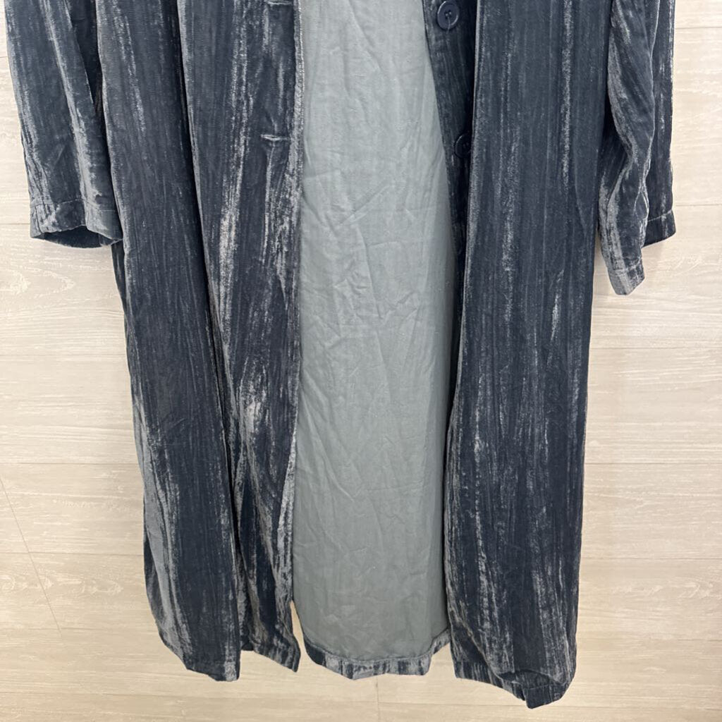 Easel Blue Crushed Velvet Long Sleeve Duster Jacket Large