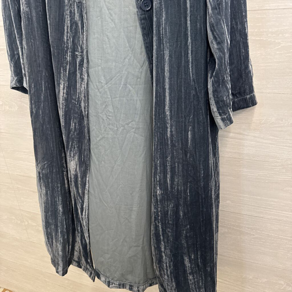 Easel Blue Crushed Velvet Long Sleeve Duster Jacket Large