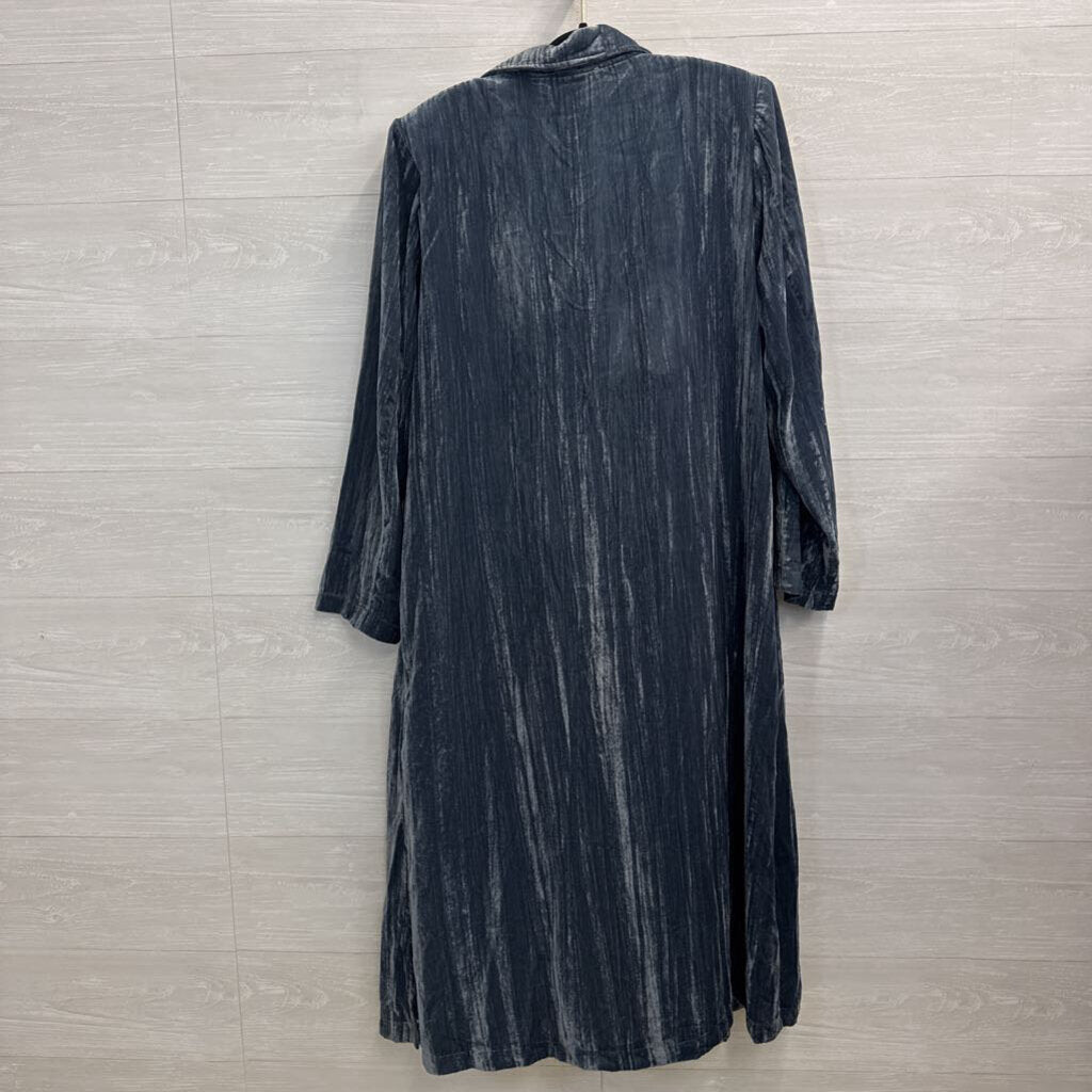 Easel Blue Crushed Velvet Long Sleeve Duster Jacket Large