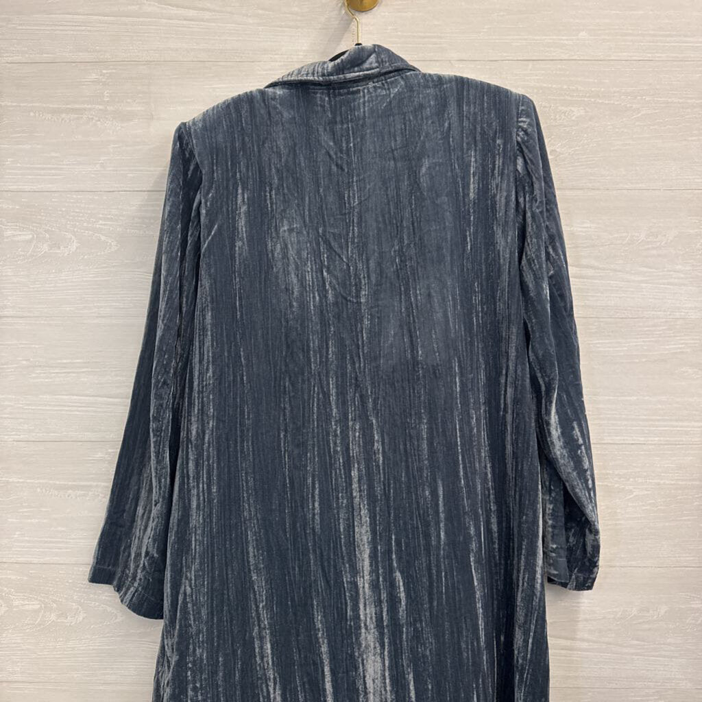 Easel Blue Crushed Velvet Long Sleeve Duster Jacket Large