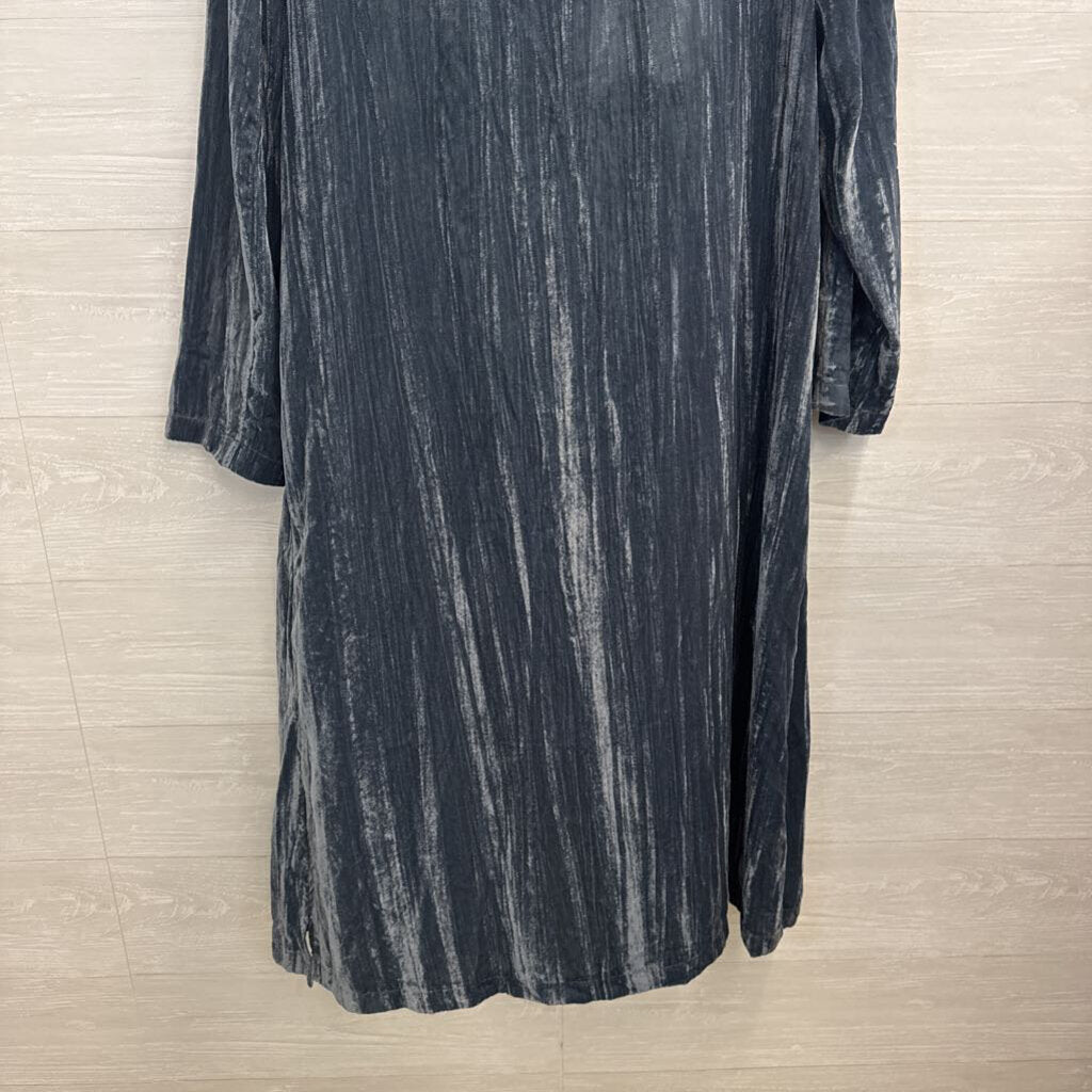 Easel Blue Crushed Velvet Long Sleeve Duster Jacket Large