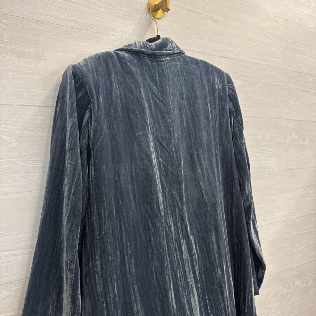 Easel Blue Crushed Velvet Long Sleeve Duster Jacket Large