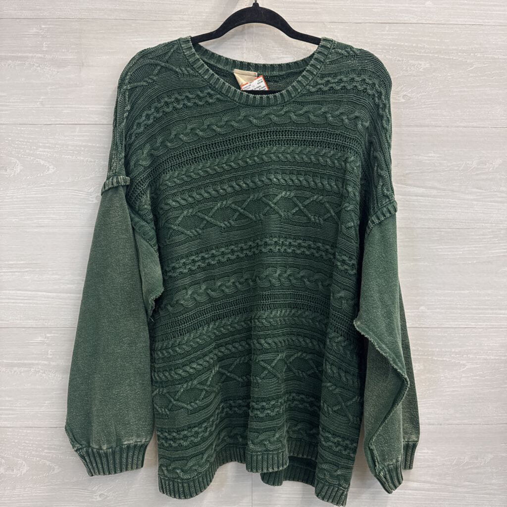 Artistic Works by Lu Green Cable Knit Sweater Top Large