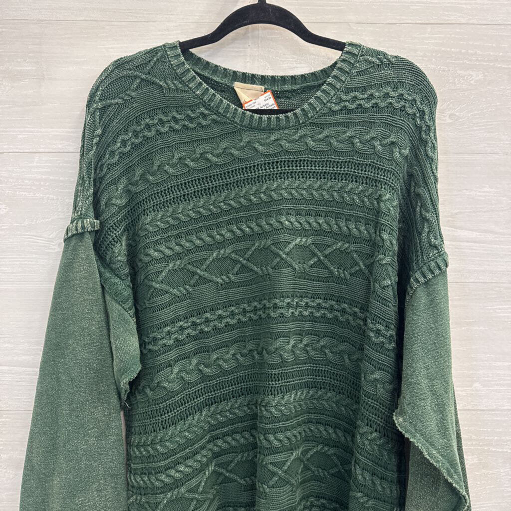 Artistic Works by Lu Green Cable Knit Sweater Top Large