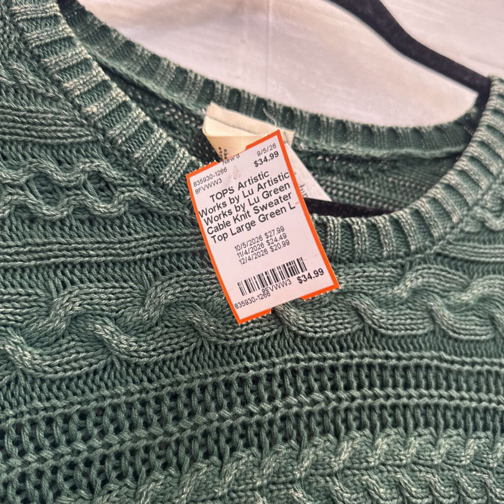 Artistic Works by Lu Green Cable Knit Sweater Top Large