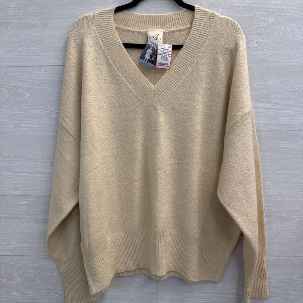 Artistic Works by Lu Cream Knit V Neck Sweater Top Large