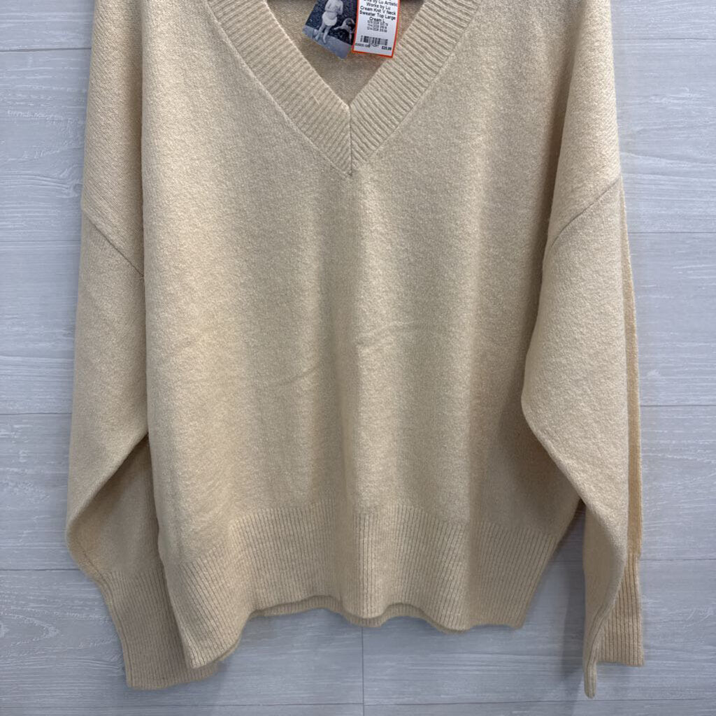 Artistic Works by Lu Cream Knit V Neck Sweater Top Large