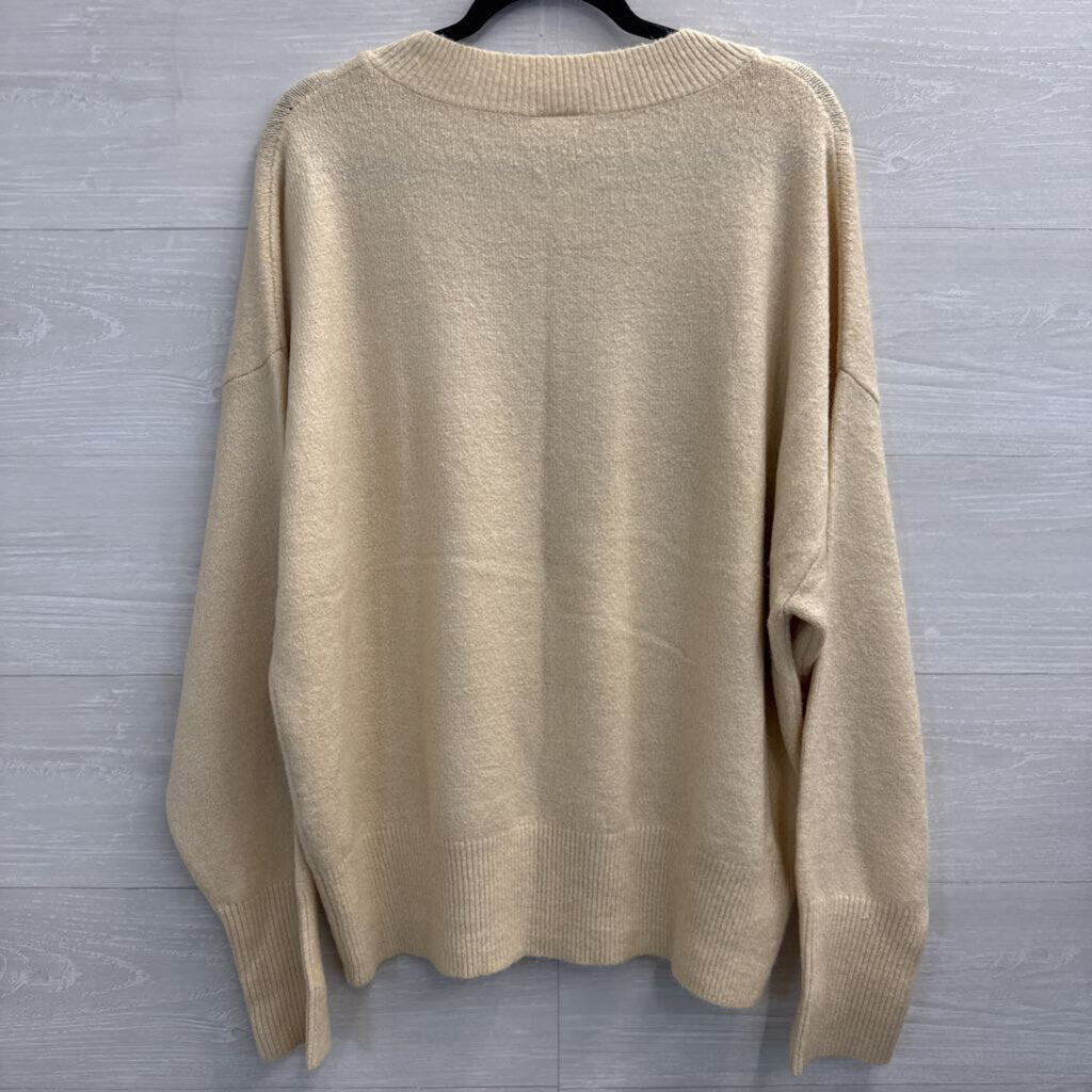 Artistic Works by Lu Cream Knit V Neck Sweater Top Large