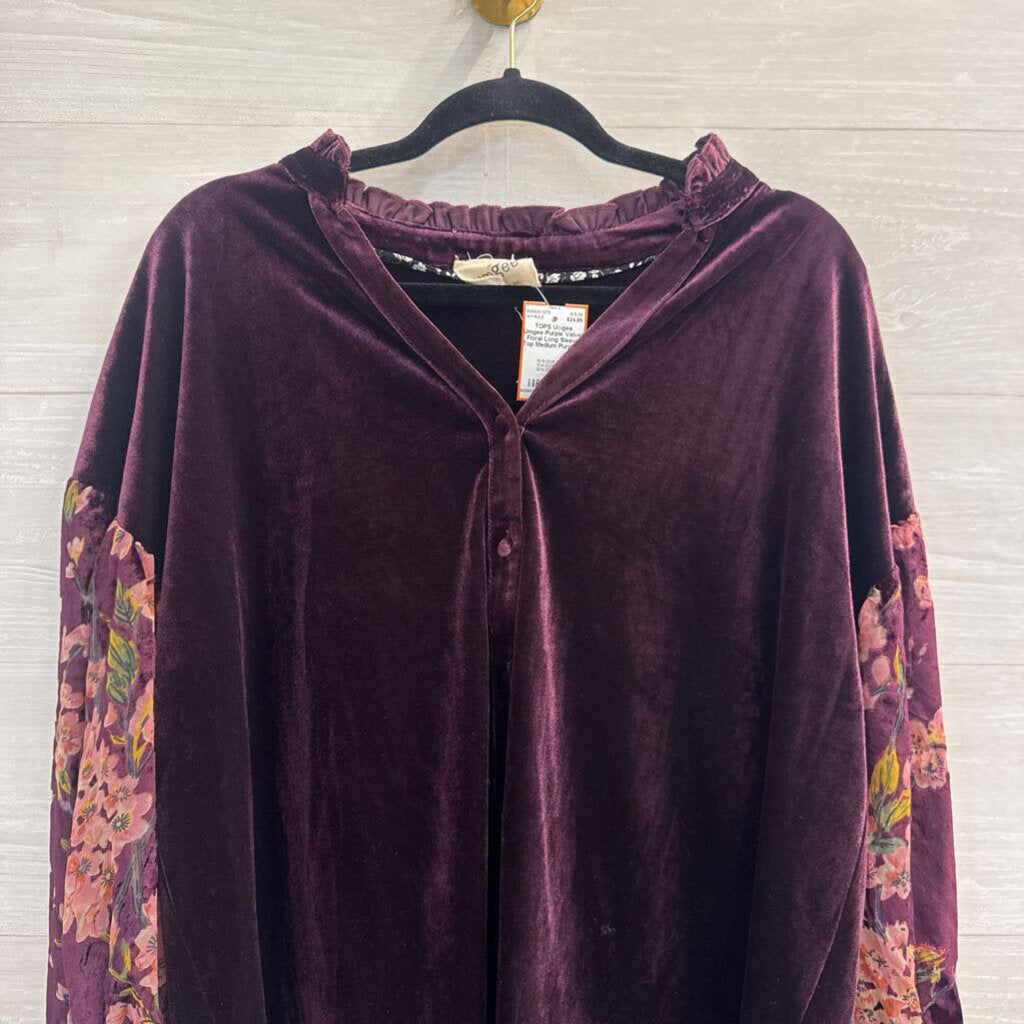 Umgee Purple Velvet Floral Long Sleeve Top Medium