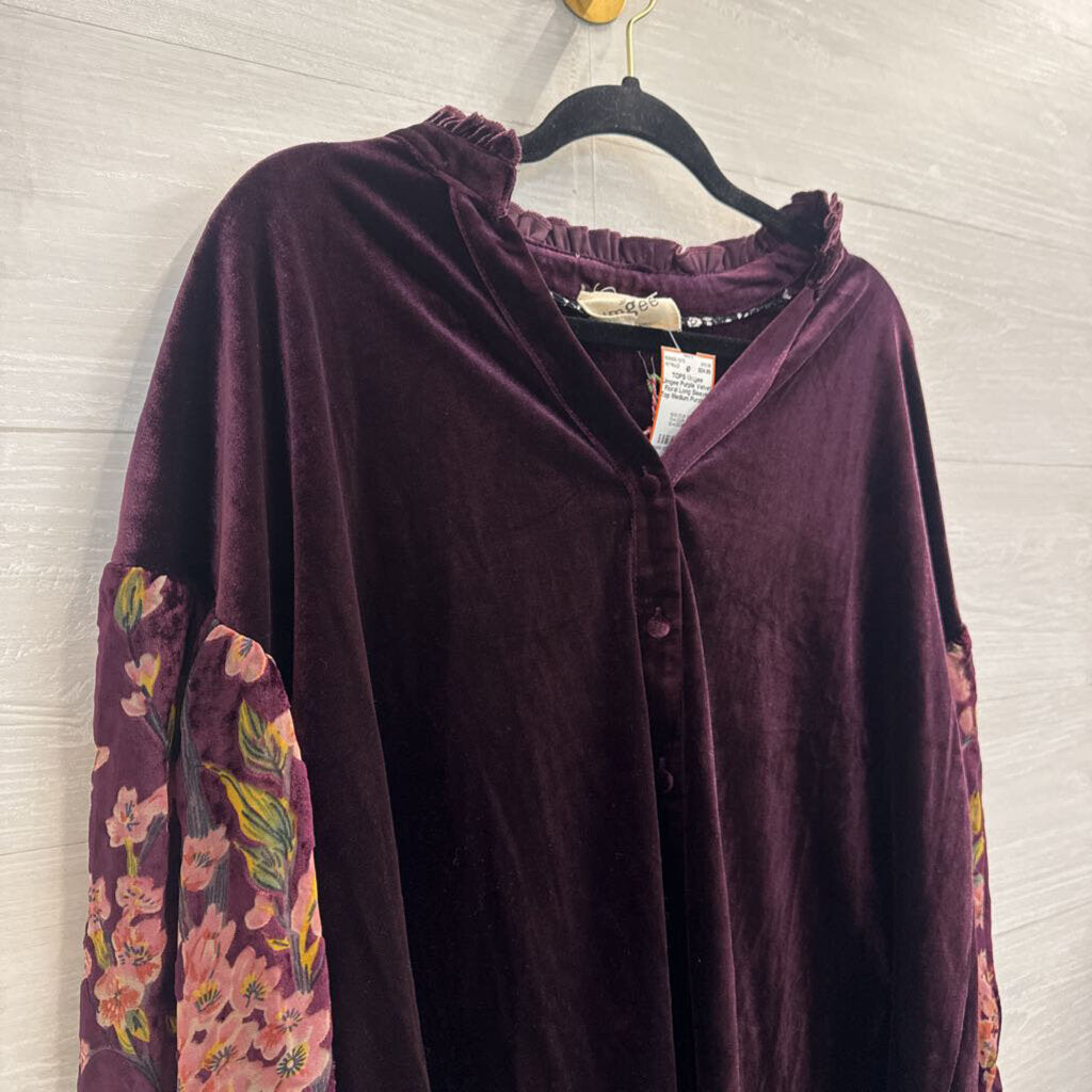 Umgee Purple Velvet Floral Long Sleeve Top Medium