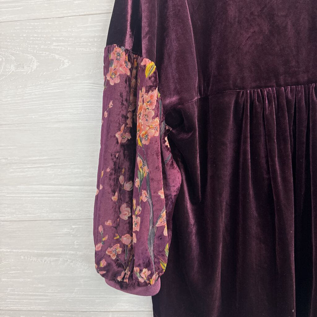 Umgee Purple Velvet Floral Long Sleeve Top Medium