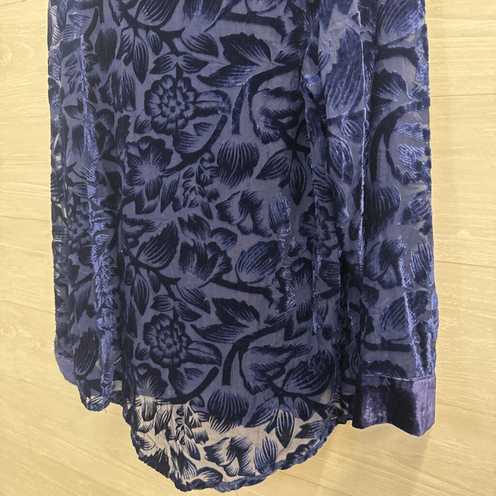 Endless Rose Blue Velvet Print Long Sleeve Button Down Top Large