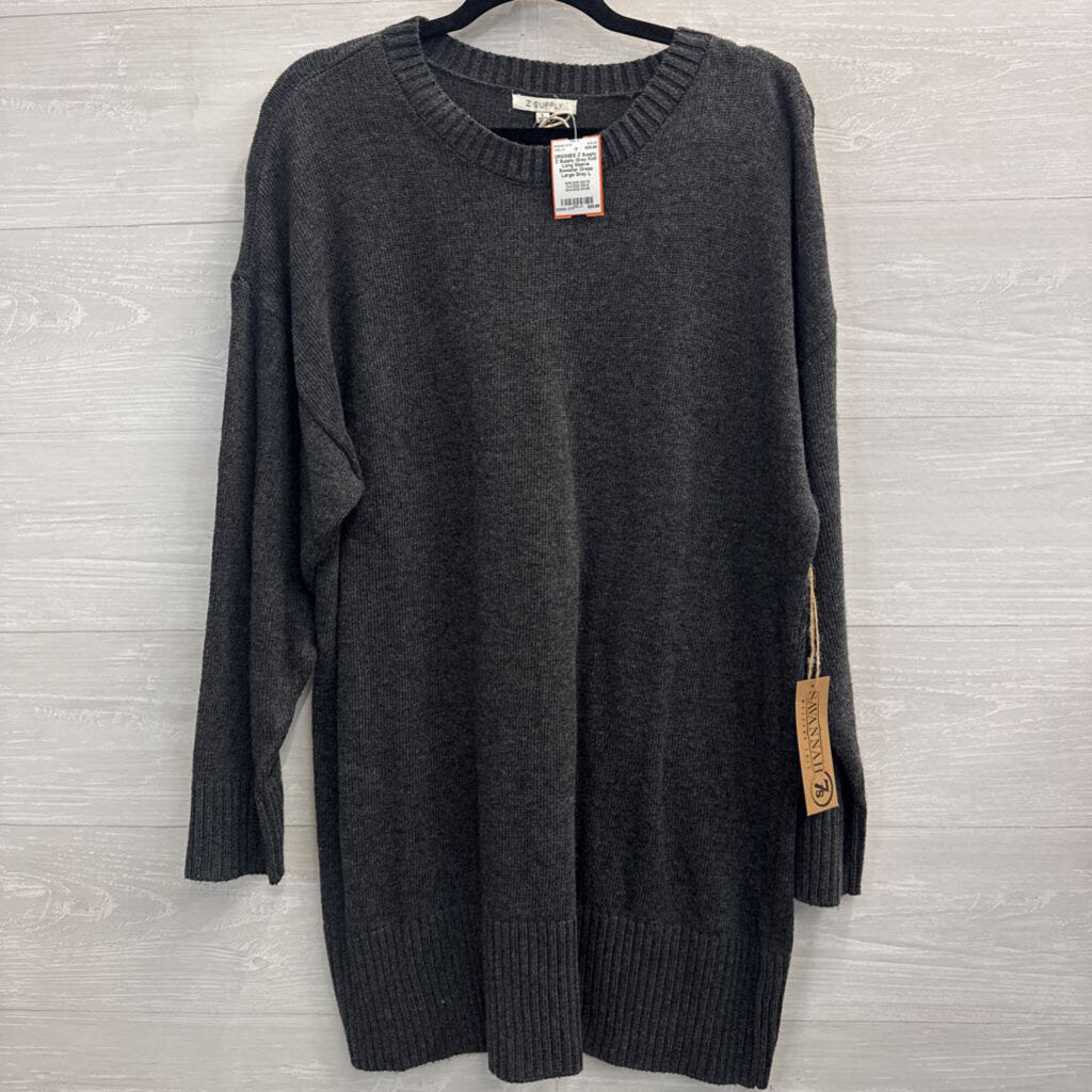 Z Supply Grey Knit Long Sleeve Sweater Dress Large