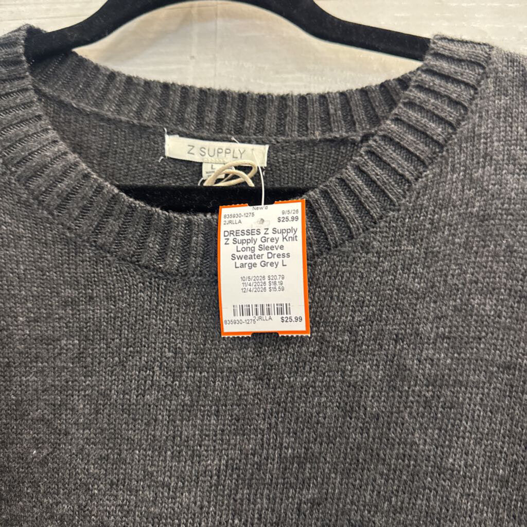 Z Supply Grey Knit Long Sleeve Sweater Dress Large