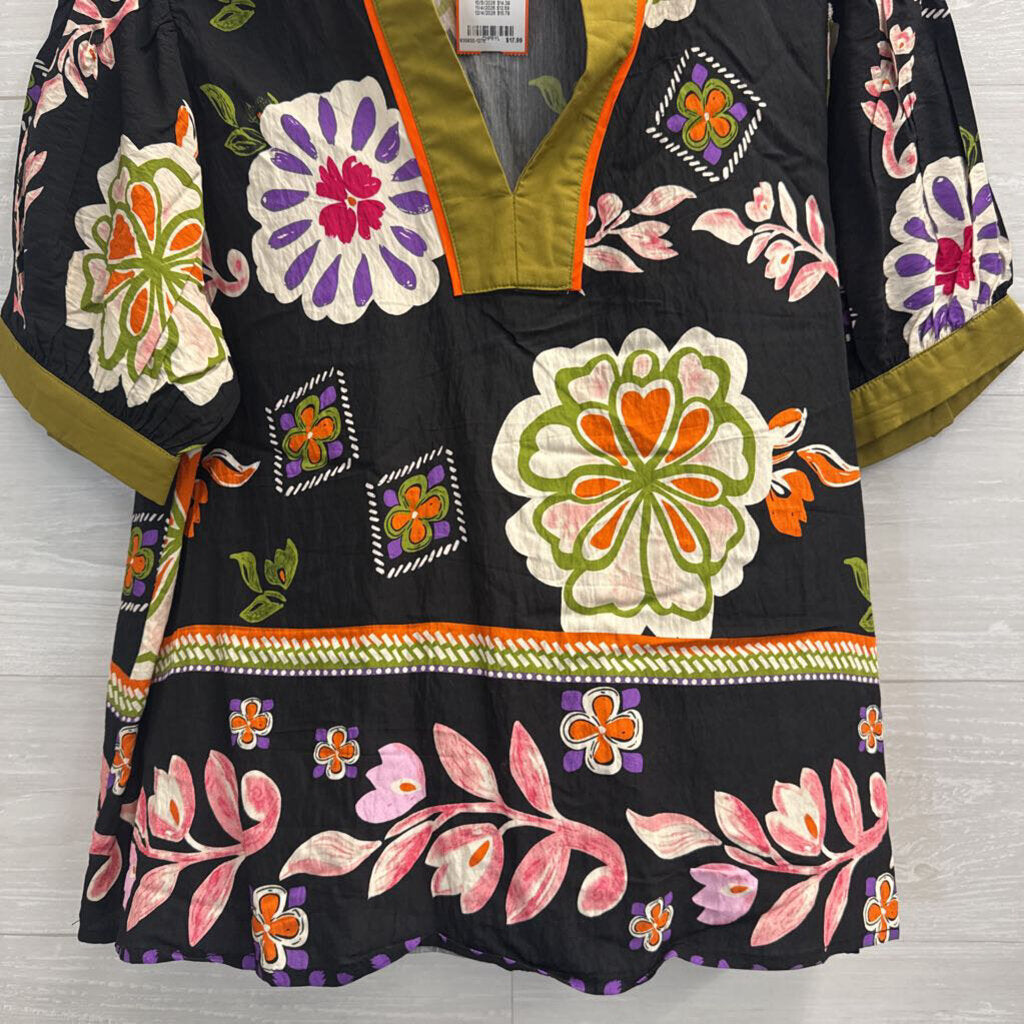 Jodifl Black/ Multi Print Short Sleeve Top Large