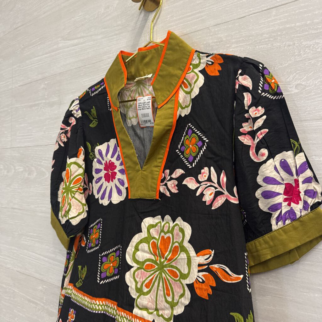 Jodifl Black/ Multi Print Short Sleeve Top Large