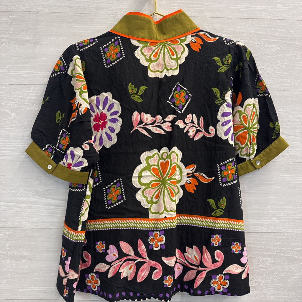 Jodifl Black/ Multi Print Short Sleeve Top Large