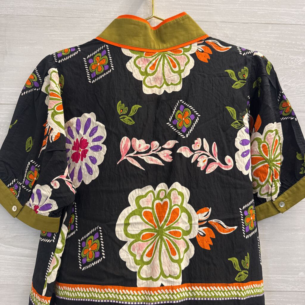 Jodifl Black/ Multi Print Short Sleeve Top Large