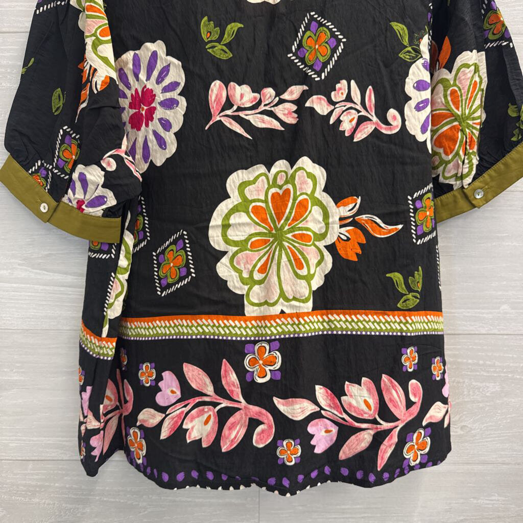 Jodifl Black/ Multi Print Short Sleeve Top Large