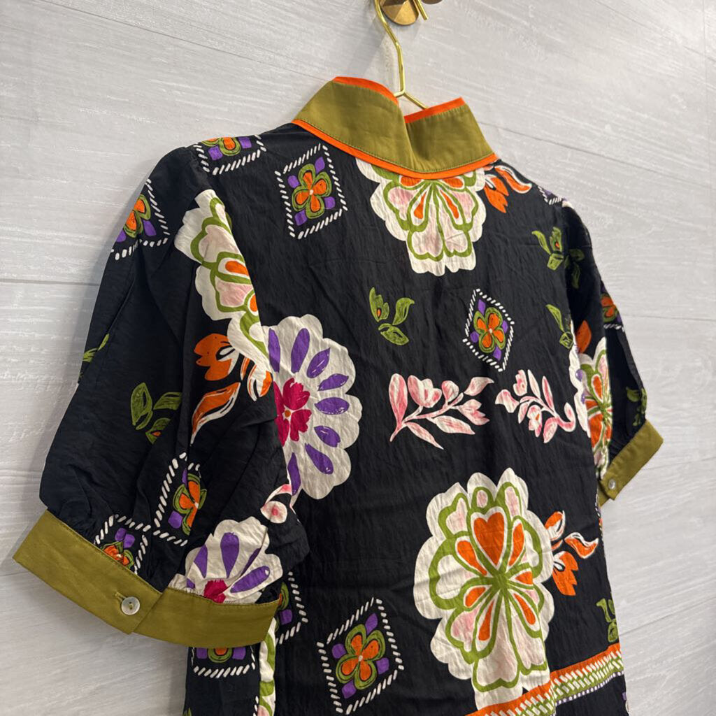 Jodifl Black/ Multi Print Short Sleeve Top Large