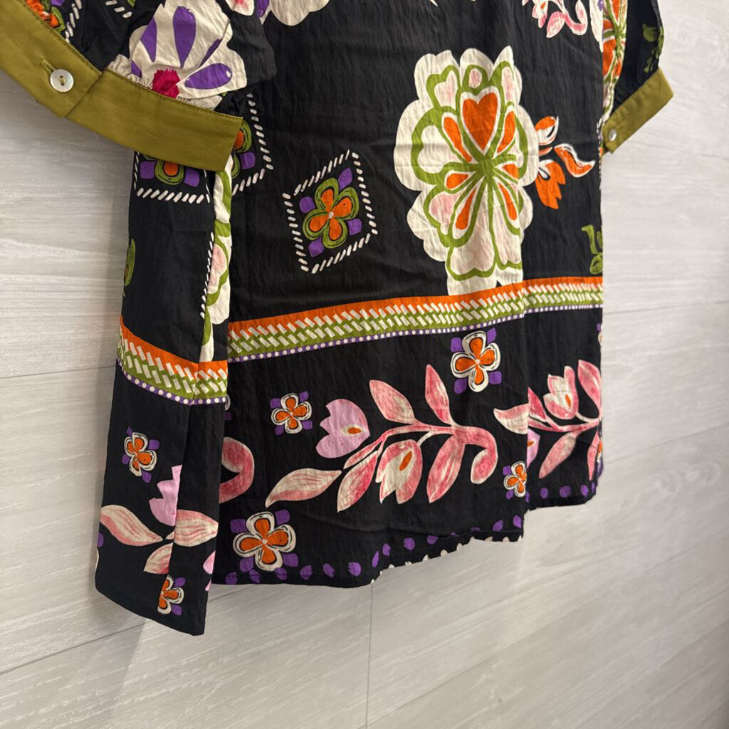 Jodifl Black/ Multi Print Short Sleeve Top Large
