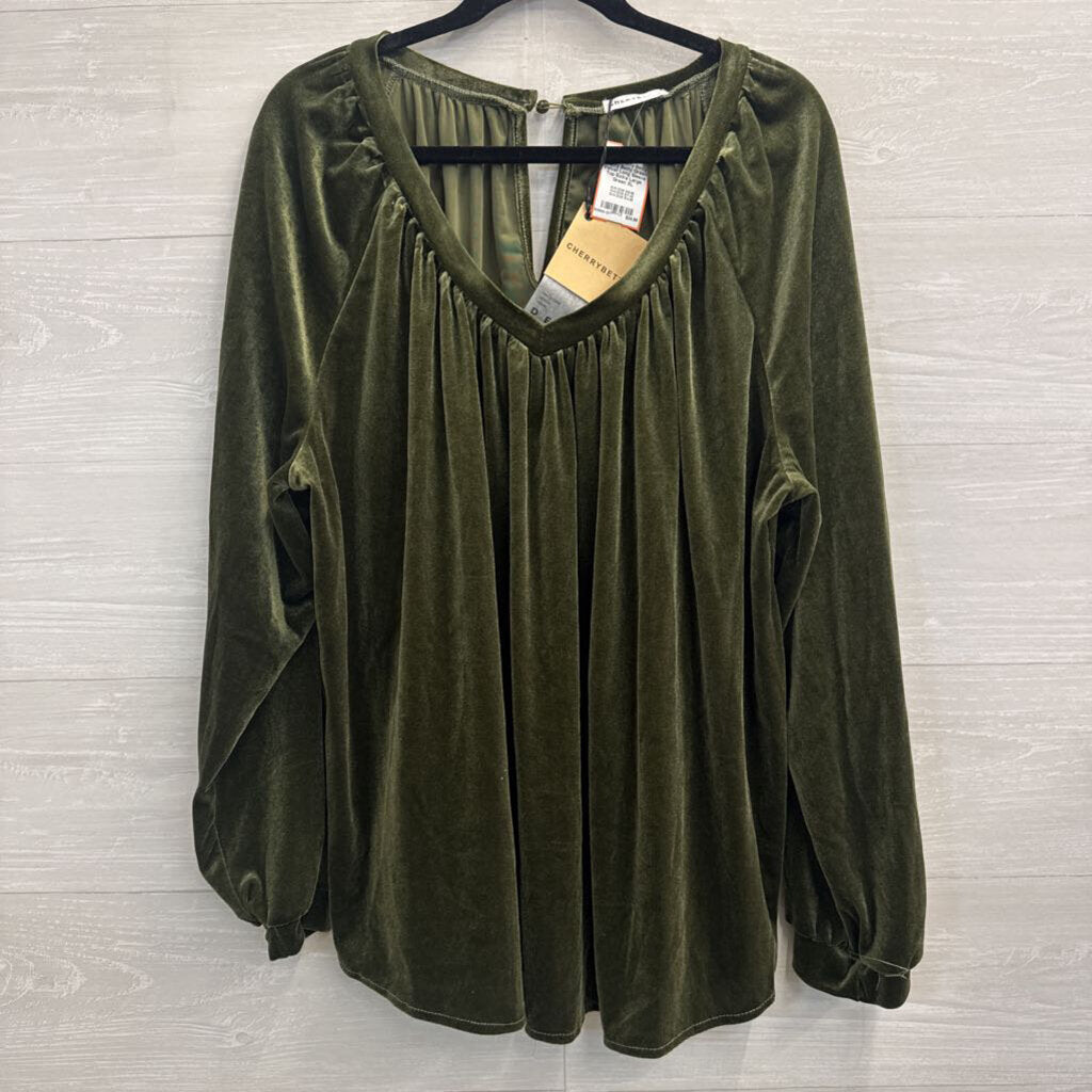 Cherry Betty Green Velvet Long Sleeve Top Extra Large