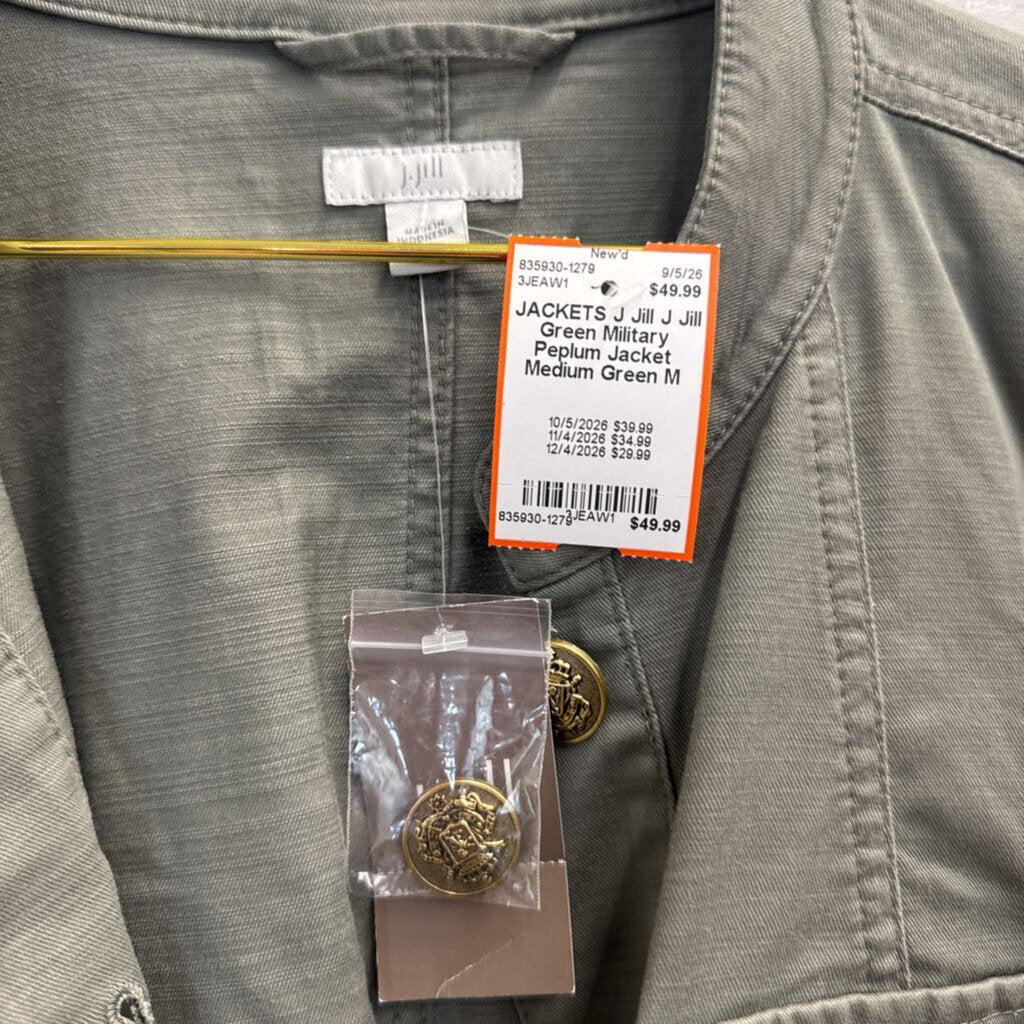 J Jill Green Military Peplum Jacket Medium