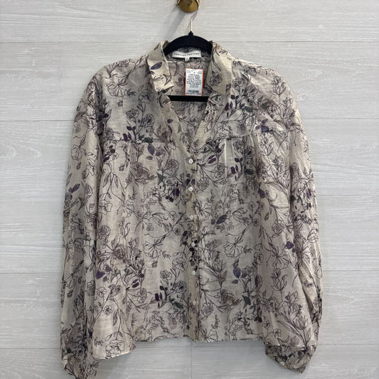 English Factory White/ Purple Floral Print Long Sleeve Button Down Top Medium