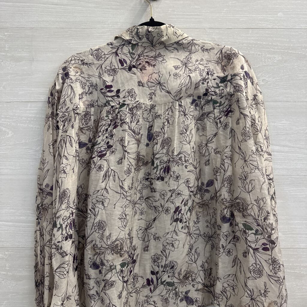 English Factory White/ Purple Floral Print Long Sleeve Button Down Top Medium